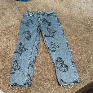 PACSUN size 26 High Rise Straight Blue Jeans with Butterfly’s